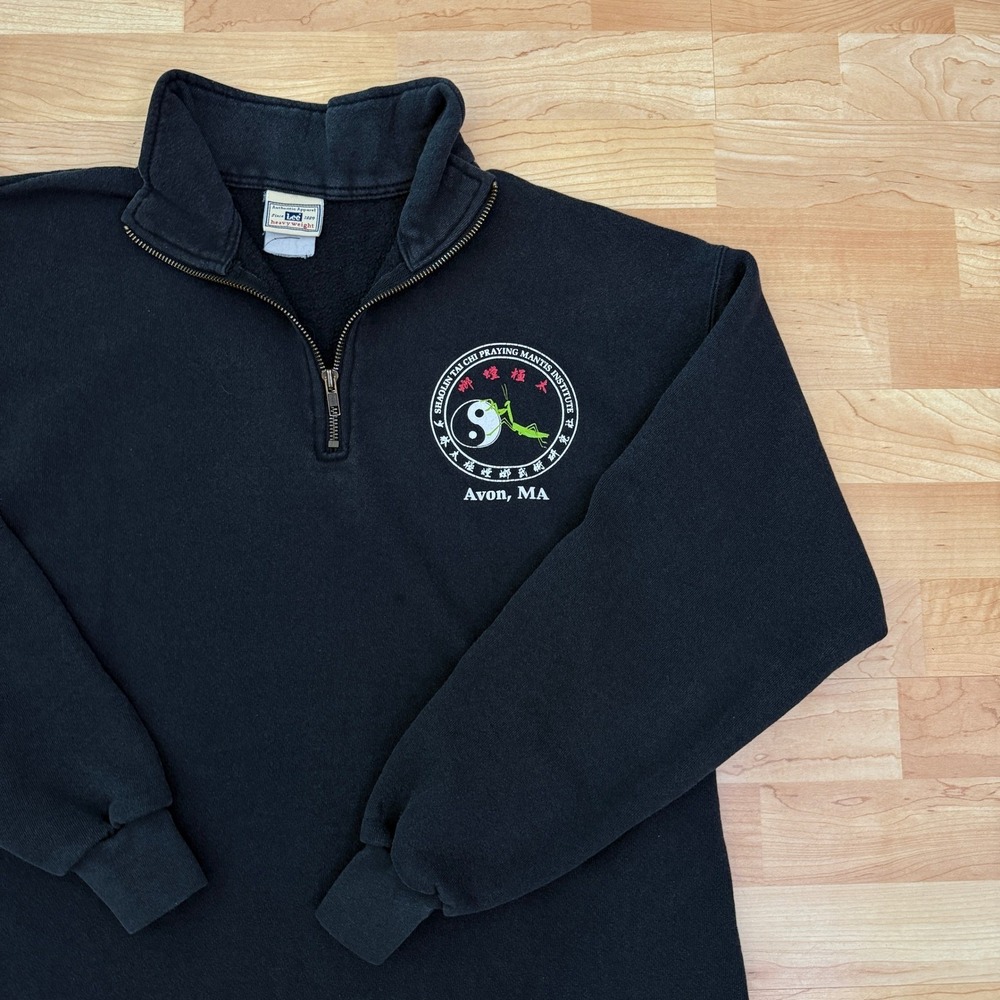 Lee Heavyweight Mens Quarter Zip Sweatshirt Shaolin Tai Chi Praying Mantis Black